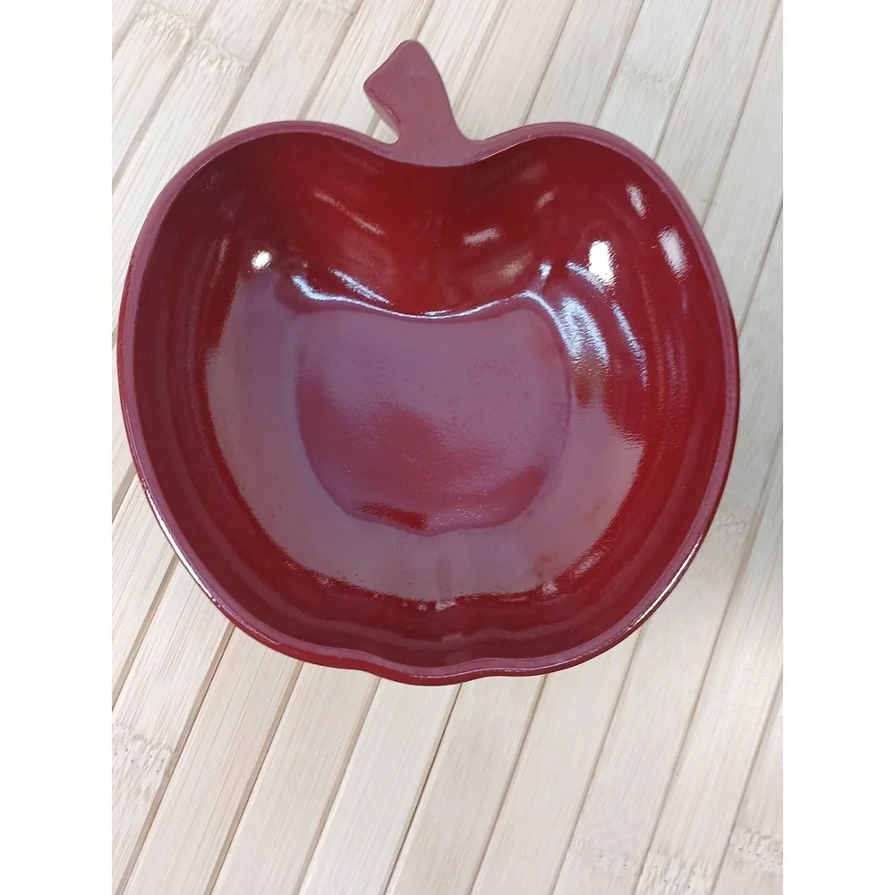 Hazel Atlas Red Flashed Milk Glass Apple Shaped Bowls Set of 5 Vintage MCM